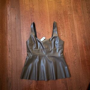 Elegant chocolate brown Faux Leather Peplum Top